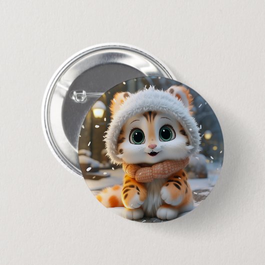 Badge Rond 5 Cm Misha - Un léopard des neiges moelleux (Devant & derrière)