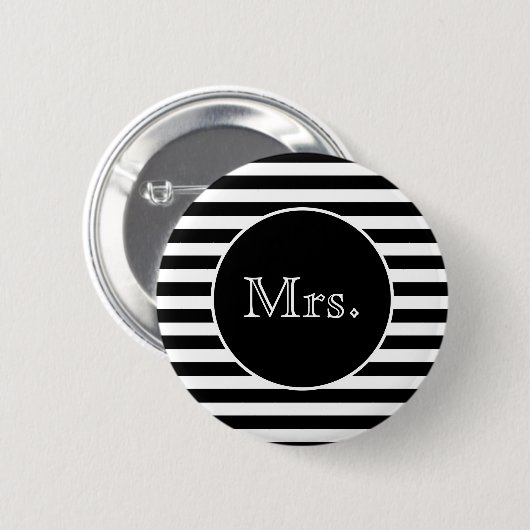 Badge Rond 5 Cm Mme Black and White Stripe (Devant & derrière)