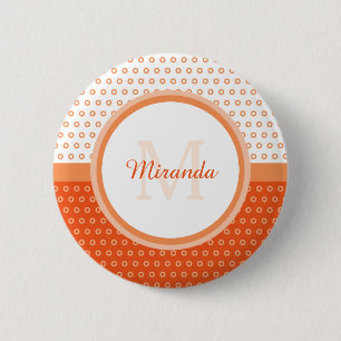 Badge Rond 5 Cm Mod Orange and White Polka Dots Monogram With Name