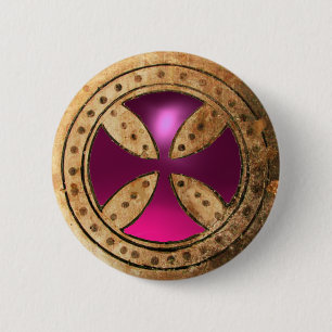 Badge Rond 5 Cm MODÈLE ANTIQUE CROISER Pink Purple Améthyst Gem