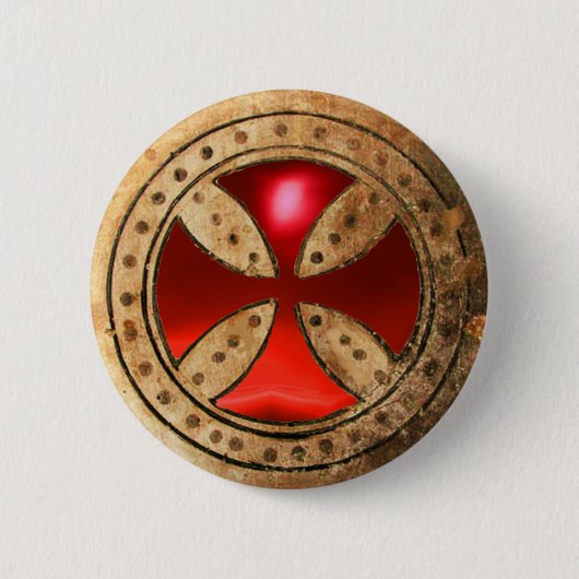 Badge Rond 5 Cm MODÈLE ANTIQUE CROIX Rouge Ruby Gem (Devant)