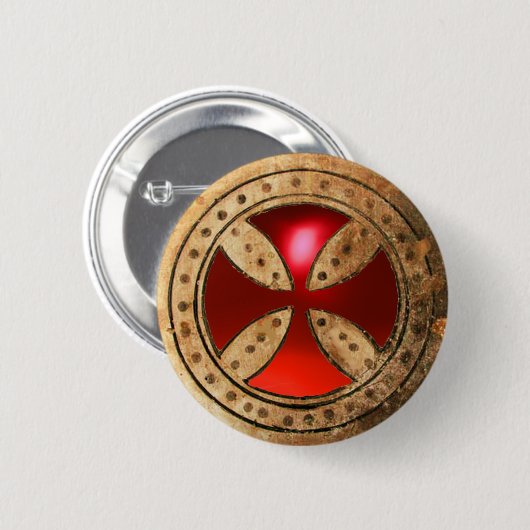 Badge Rond 5 Cm MODÈLE ANTIQUE CROIX Rouge Ruby Gem (Devant & derrière)