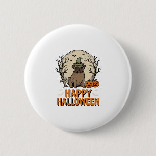Badge Rond 5 Cm Modèle de chemise vintage Halloween Pug Chapeau de