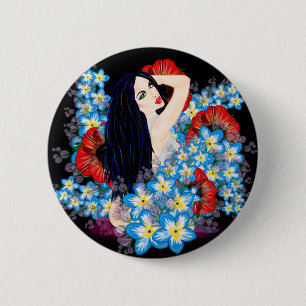 Badge Rond 5 Cm Modèle de flamme dans le lit de fleurs de Poppy, A