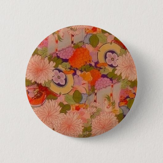 Badge Rond 5 Cm Modèle floral rose kimono (Devant)