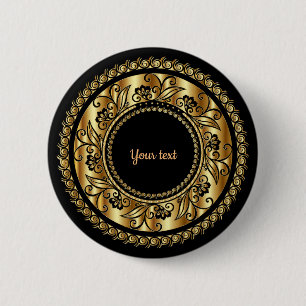 Badge Rond 5 Cm Modèle Orné Élégant Noir et Or
