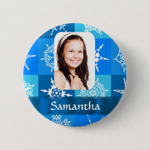 Badge Rond 5 Cm Modèle photo de flocon bleu