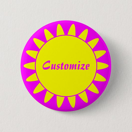 Badge Rond 5 Cm Modèle Sun Ray - 3 - Magenta & Jaune (Devant)