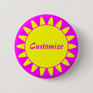 Badge Rond 5 Cm Modèle Sun Ray - 3 - Magenta & Jaune