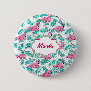 Badge Rond 5 Cm Modèle tropical de Flamant rose