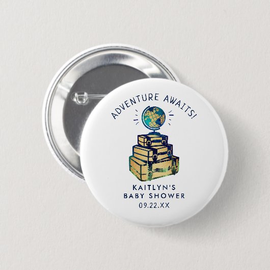 Badge Rond 5 Cm Modern Adventure Travel Baby shower (Devant & derrière)