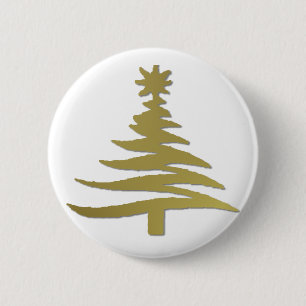 Badge Rond 5 Cm Modern Christmas Tree Stencil Print Gold