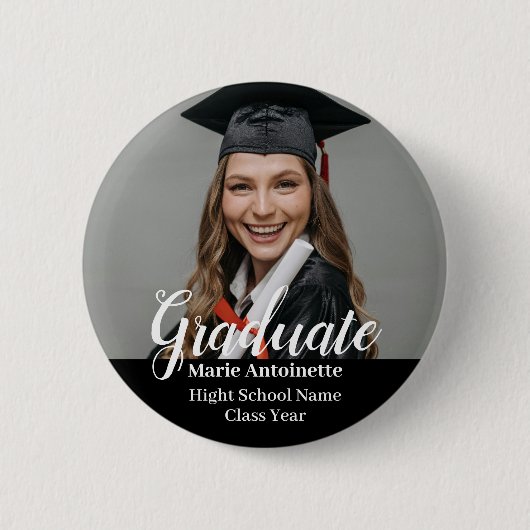 Badge Rond 5 Cm Modern Graduate Photo Class Year Graduation (Devant)