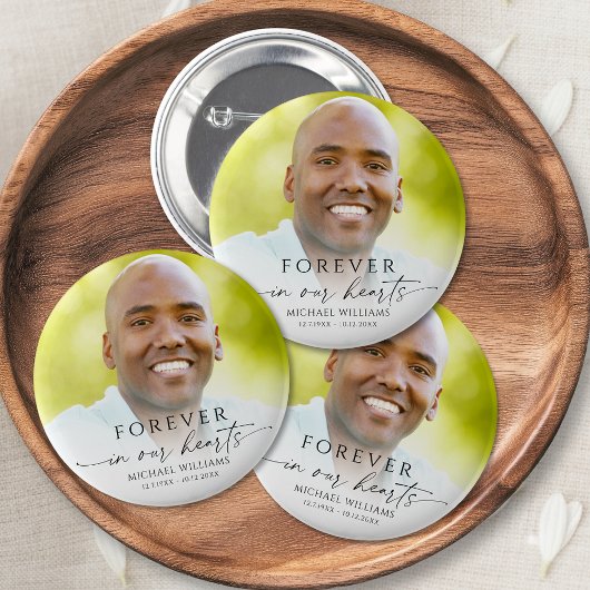 Badge Rond 5 Cm Modern Memorial Funeral Photo Keepsake