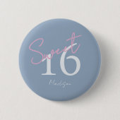Badge Rond 5 Cm Modern Minimalist 16th Pink Blue Birthday (Devant)