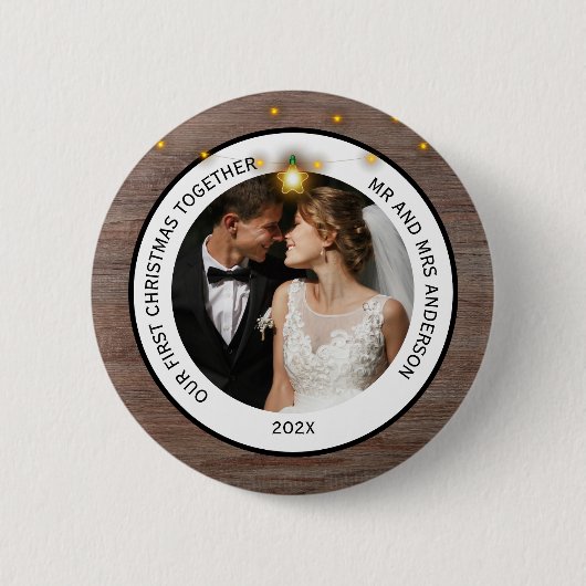 Badge Rond 5 Cm Modern Rustic Couples First Christmas Together  (Devant)