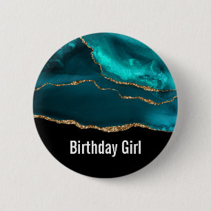 Badge Rond 5 Cm Modern Stylish Teal Agate & Gold Ribbon Birthday