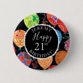 Badge Rond 5 Cm Moderne 21e Anniversaire Ballons Ajouter Nom et âg (Devant)