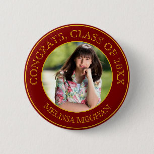 Badge Rond 5 Cm Moderne Elegant Gold Typography Diplômé Photo Cade