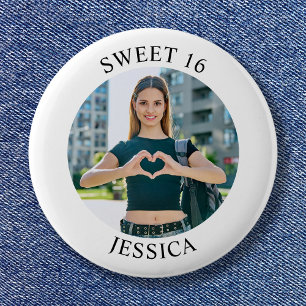 Badge Rond 5 Cm Moderne Minimaliste Joyeux 16e Anniversaire Photo