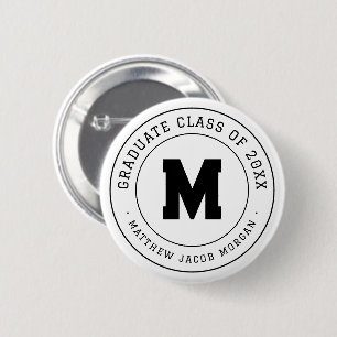 Badge Rond 5 Cm Moderne Monogramme Diplômé Promotion 20XX Sur Mesu