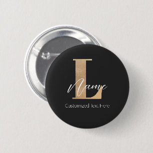 Badge Rond 5 Cm Moderne Monogramme Initiale L & Nom Personnalisé