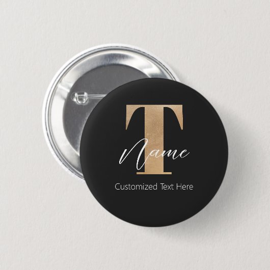 Badge Rond 5 Cm Moderne Monogramme Initiale T & Nom Personnalisé (Devant & derrière)