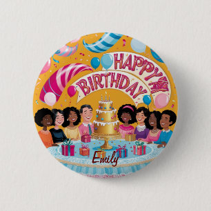 Badge Rond 5 Cm Moderne Personnalisé Joyeux Anniversaire Fête