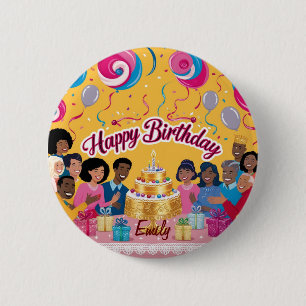 Badge Rond 5 Cm Moderne Personnalisé Joyeux Anniversaire Fête