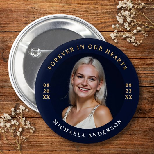 Badge Rond 5 Cm Moderne Pour Toujours Dans Nos Coeurs Funérailles/