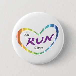 Badge Rond 5 Cm Moderne Rainbow Love Heart 5K Run