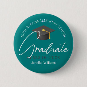 Badge Rond 5 Cm Moderne Turquoise Graduate Custom 2025 Graduation