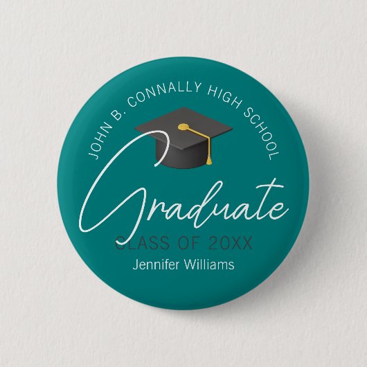 Badge Rond 5 Cm Moderne Turquoise Graduate Custom 2025 Graduation (Devant)