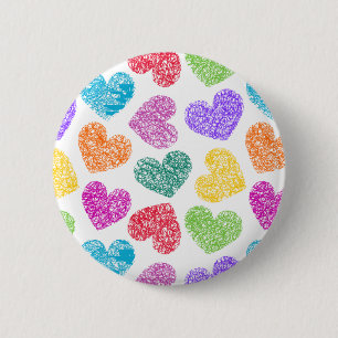 Badge Rond 5 Cm Moderne Vibrant Rainbow Doodle Hearts mignon Motif