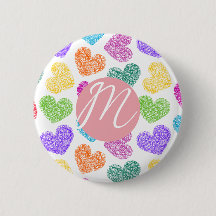 Moderne Vibrant Rainbow Doodle Hearts Monogramme