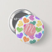 Badge Rond 5 Cm Moderne Vibrant Rainbow Doodle Hearts Monogramme (Devant & derrière)