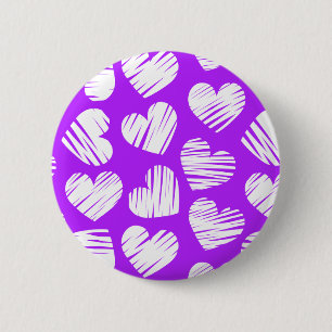 Badge Rond 5 Cm Moderne violet blanc Doodled Heart Valentine's Day