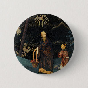 Badge Rond 5 Cm Moine et enfant japonais vintage G.A. Audsley