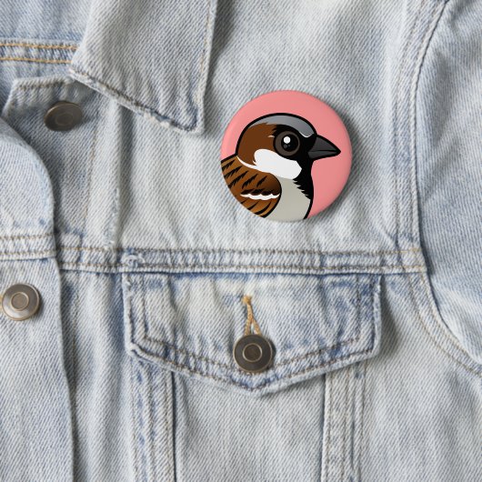Badge Rond 5 Cm Moineau de Chambre (En situation)