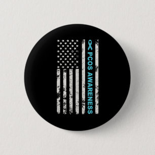 Badge Rond 5 Cm Mois De Sensibilisation Pcos Turquoise Ruban Améri