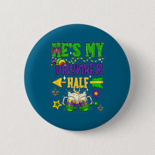 Badge Rond 5 Cm Moitié plus ivre couple de Mardi Gras buvant de la
