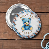 Badge Rond 5 Cm Mom to be | Crochet Teddy Bear Boy's Baby Shower