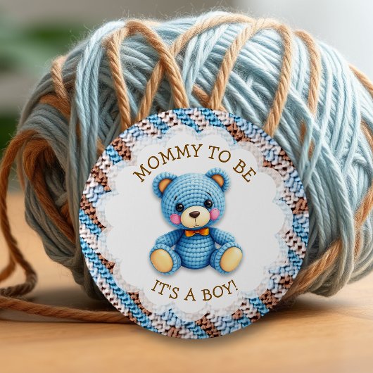 Badge Rond 5 Cm Mom to be | Crochet Teddy Bear Boy's Baby Shower