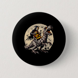 Badge Rond 5 Cm Momie à cheval sur un squelette Dinosaure T Rex Ci