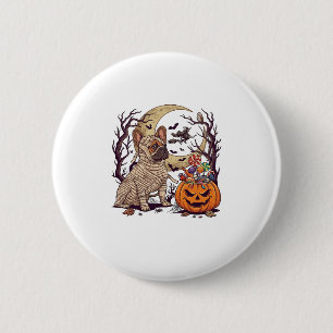 Badge Rond 5 Cm Momie d'Halloween Chien Bouledogue Français Citrou