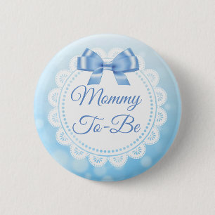 Badge Rond 5 Cm Mommy To Be Baby shower Blue Lace Button