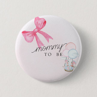 Badge Rond 5 Cm Mommy To Be Baby Shower Button with Pink Bow