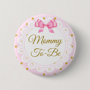 Badge Rond 5 Cm Mommy To Be Baby Shower Pink & Gold Button