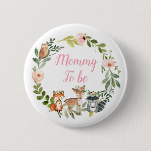 Badge Rond 5 Cm Mommy to be - Bois baby shower rose