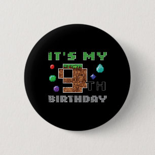 Badge Rond 5 Cm Mon 9e anniversaire Pixel 9 Gamer Vidéo Jeux Garço